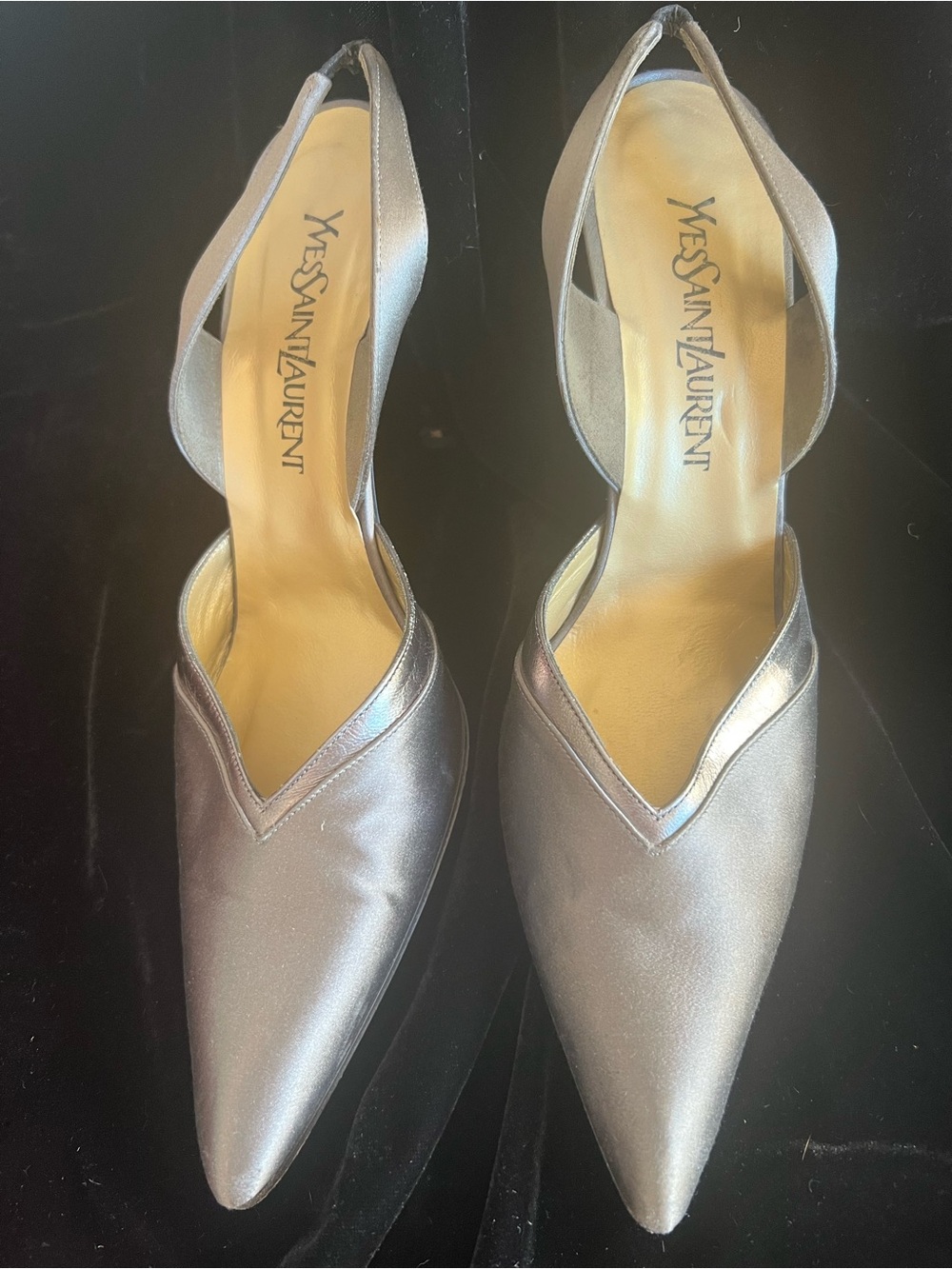Yves Saint Laurent Metallic Silver Pointed Slingback Heels